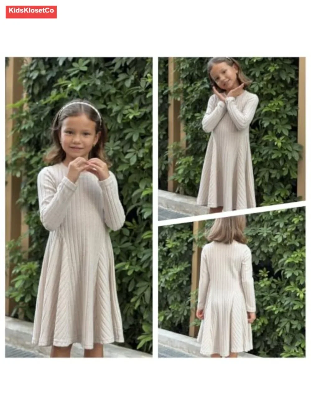 Girls Ribbed Knit Sweater Dress Long Sleeve A-Line Casual Fall Winter 6-14Y